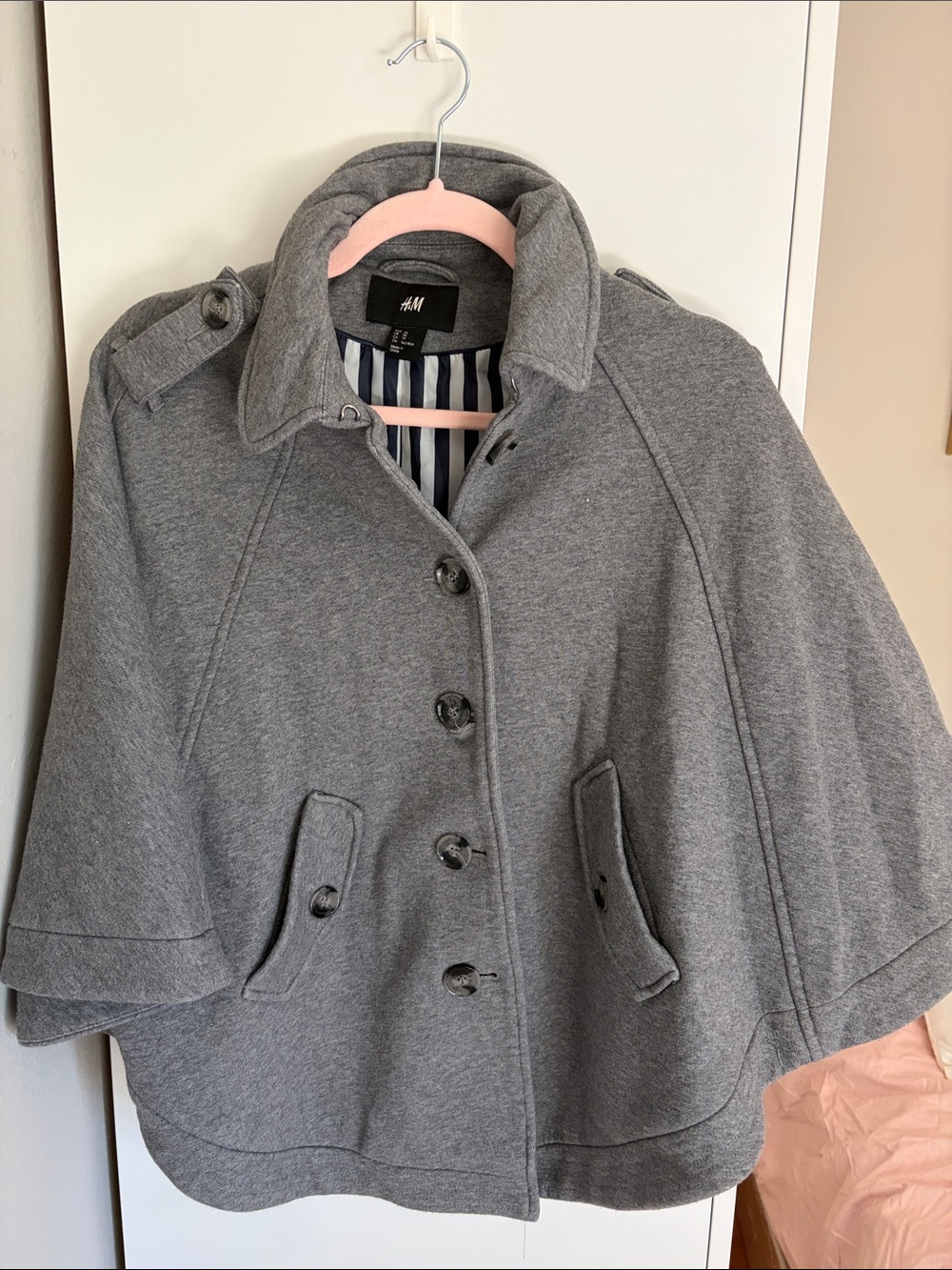 H&M Gray Button-Front Cape Coat